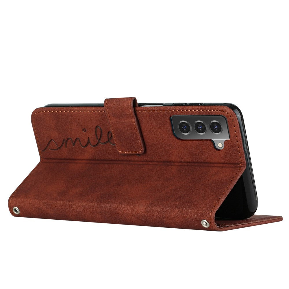 Stand Wallet Læder Telefoncover til Samsung Galaxy S21+ 5G, Skin-touch Præget Hjerteformet Beskyttelsescover