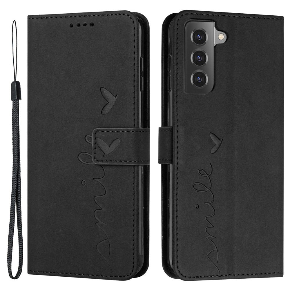 Stand Wallet Læder Telefoncover til Samsung Galaxy S21+ 5G, Skin-touch Præget Hjerteformet Beskyttelsescover