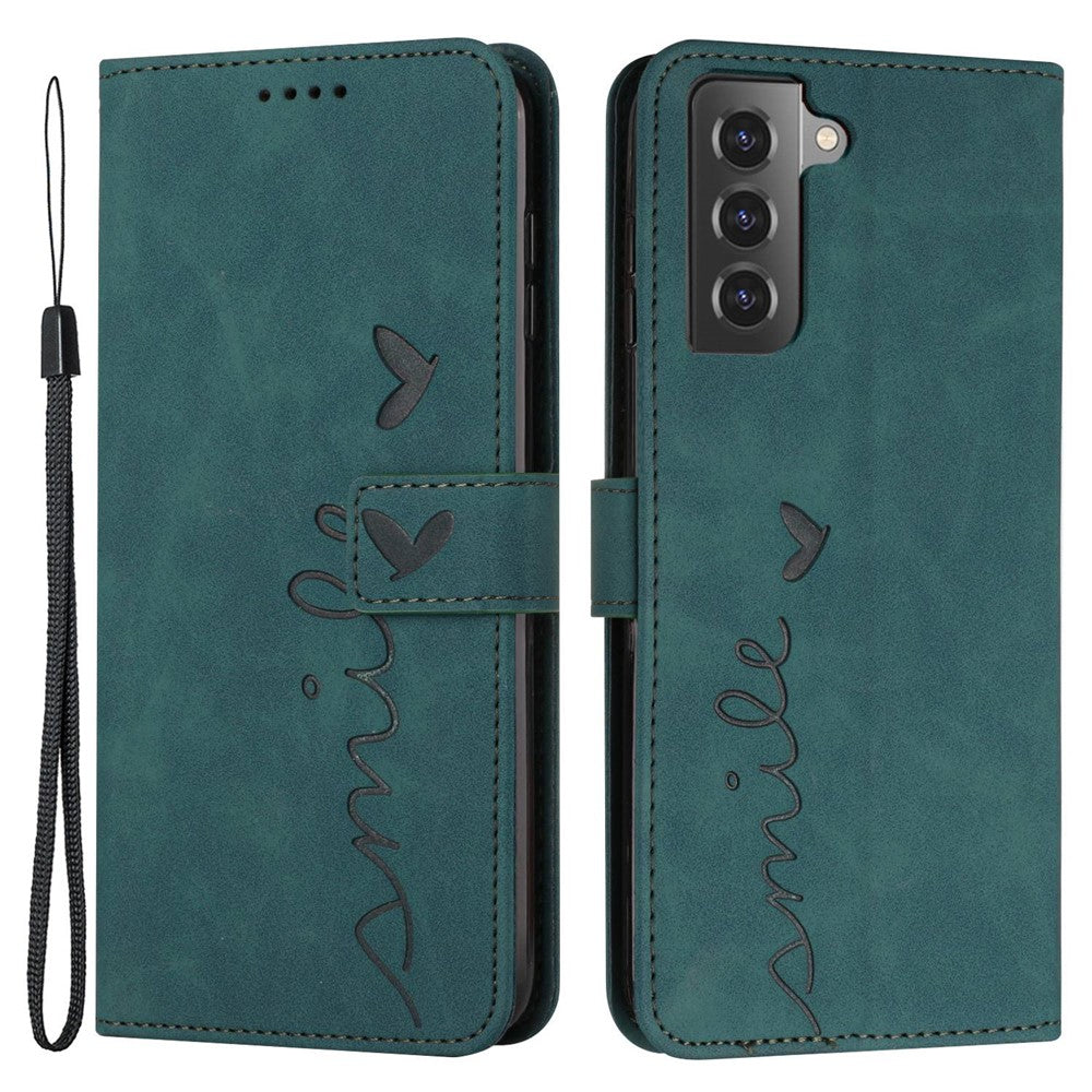 Stand Wallet Læder Telefoncover til Samsung Galaxy S21+ 5G, Skin-touch Præget Hjerteformet Beskyttelsescover
