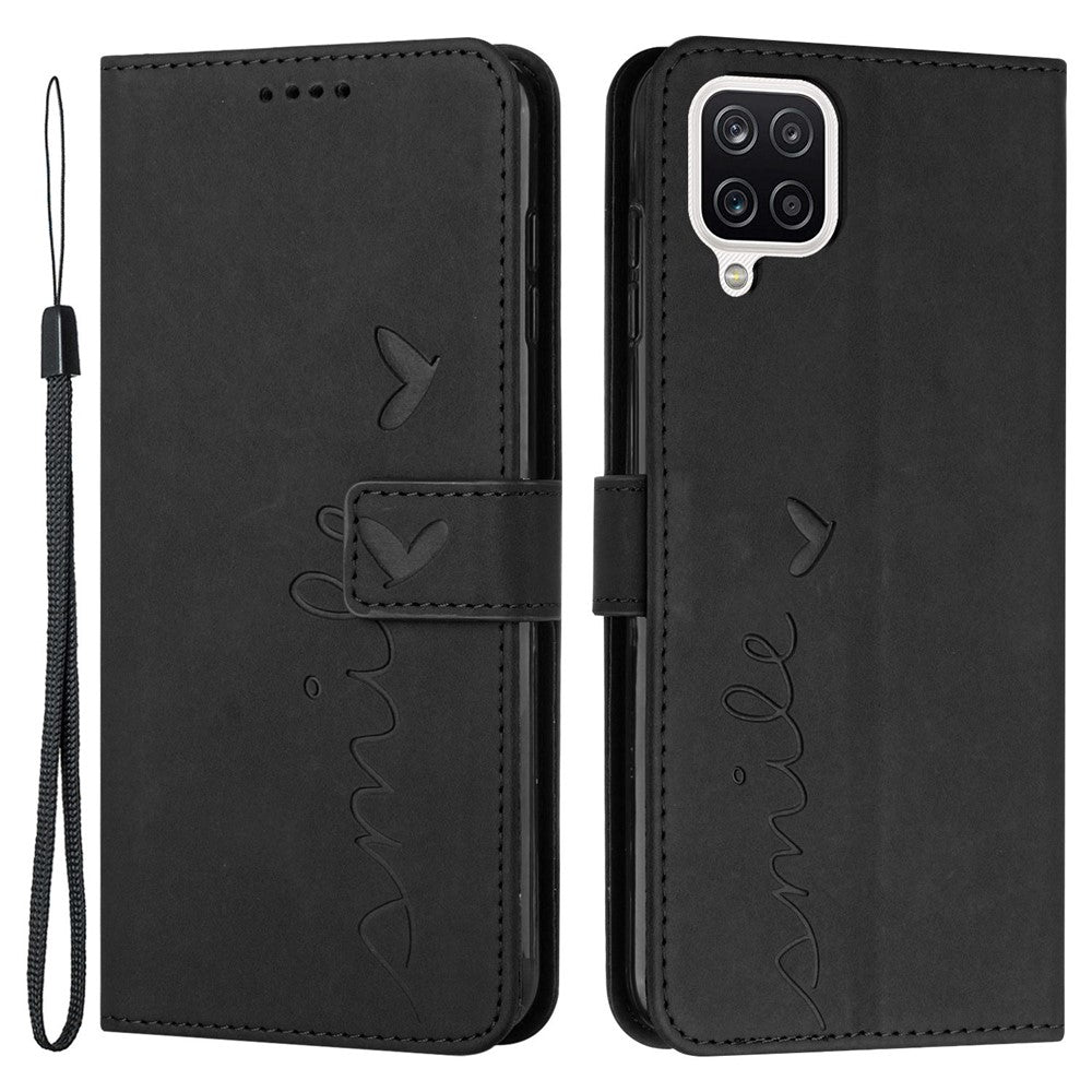 Stativplånbok med hudkontakt till Samsung Galaxy A42 5G, hjärtformat präglat PU-läder + TPU-skal runtom