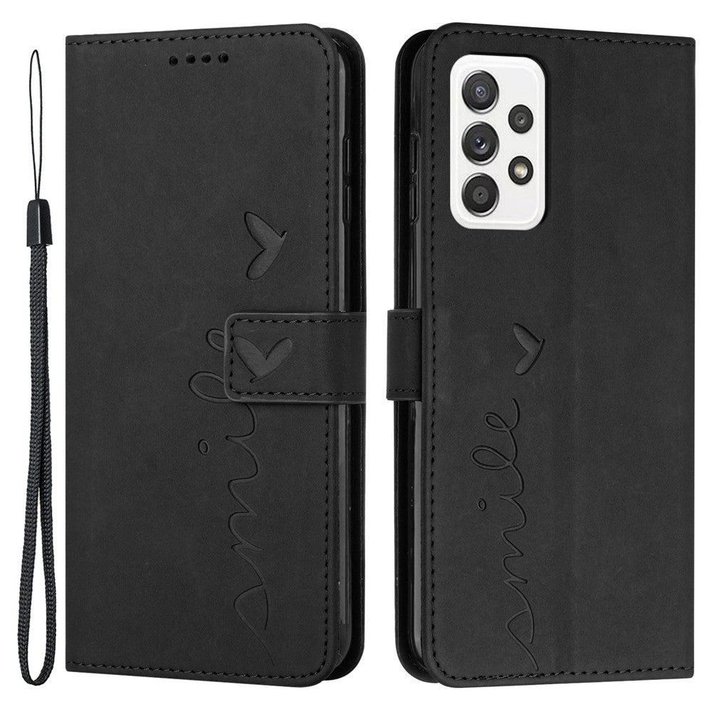 Shockproof Leather Phone Case for Samsung Galaxy A72 4G/5G, Skin-touch Stand Wallet Cover with Imprinting Heart Shape