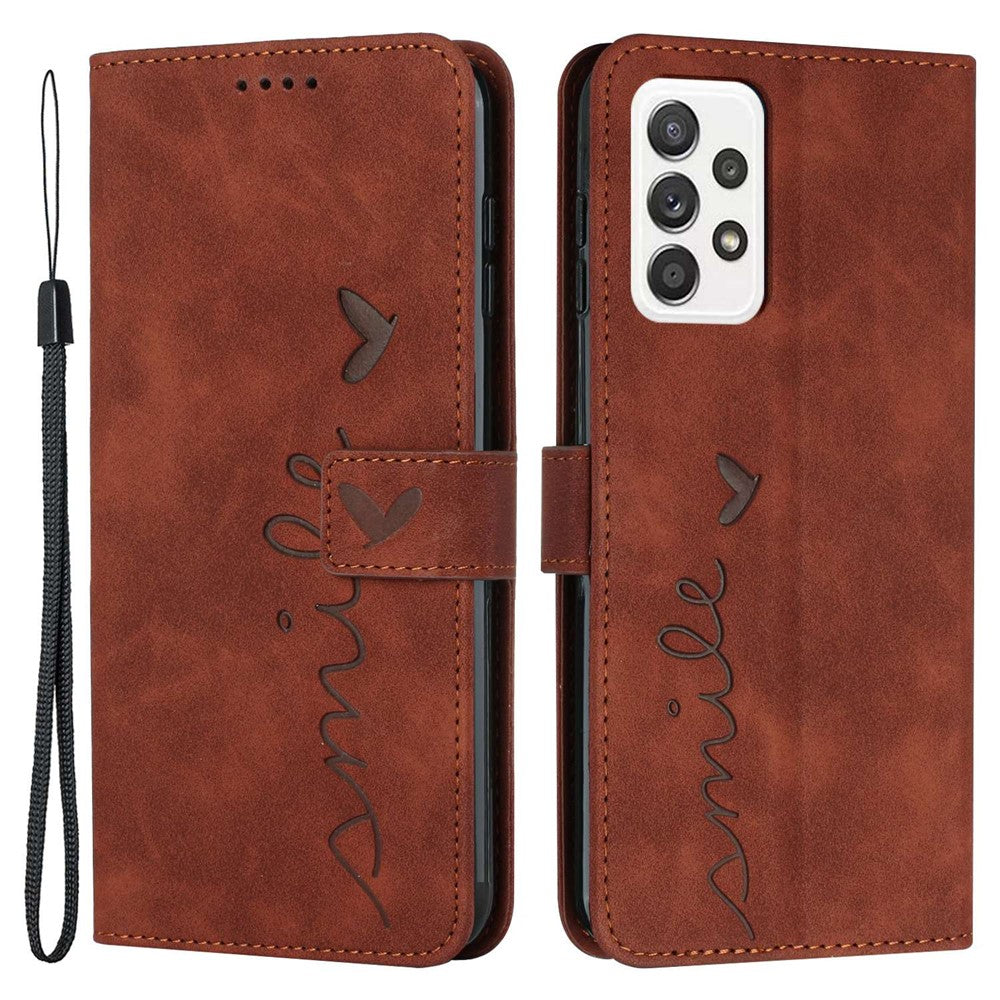 Shockproof Leather Phone Case for Samsung Galaxy A72 4G/5G, Skin-touch Stand Wallet Cover with Imprinting Heart Shape