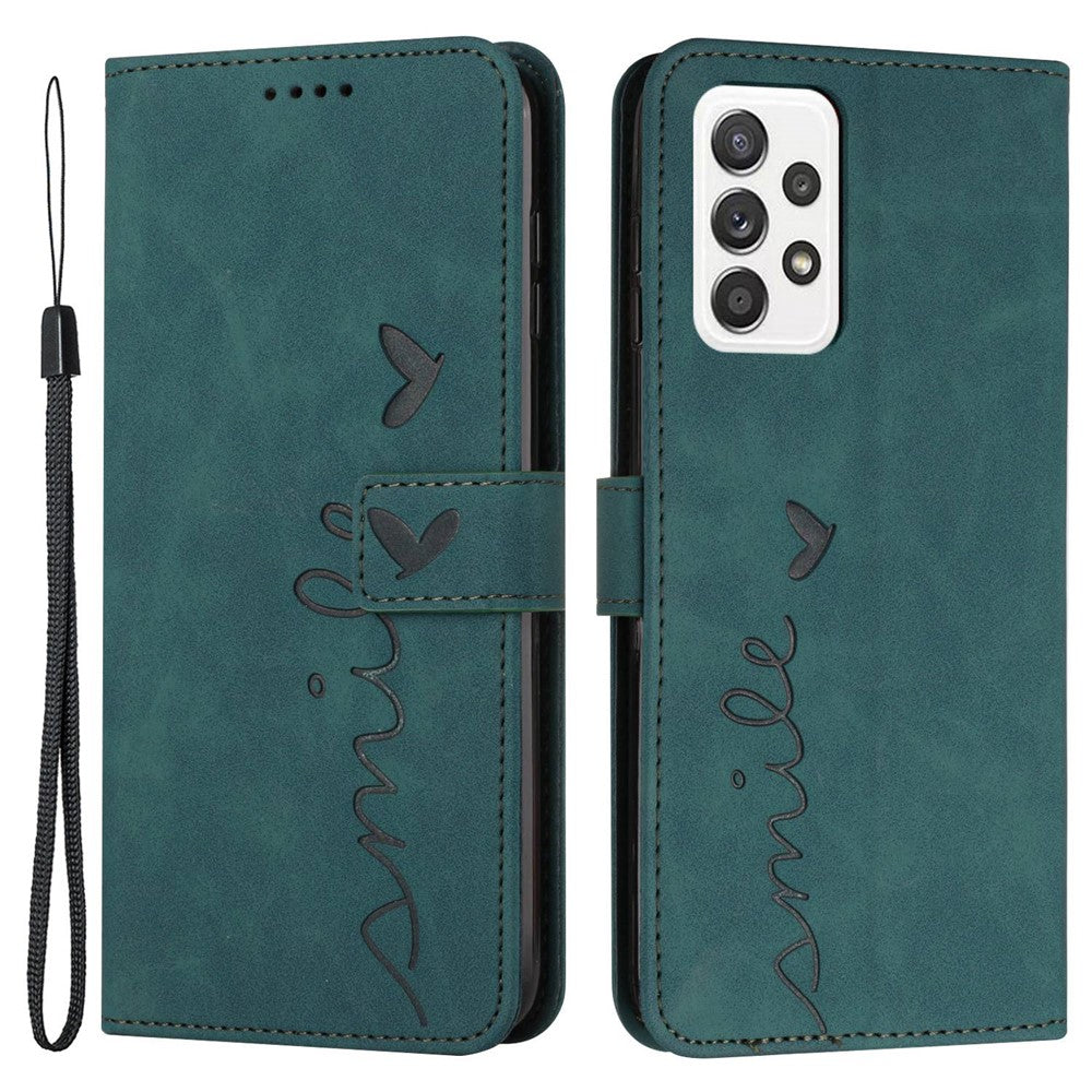 Shockproof Leather Phone Case for Samsung Galaxy A72 4G/5G, Skin-touch Stand Wallet Cover with Imprinting Heart Shape