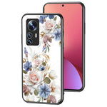 For Xiaomi 12X 5G/12 5G/12S 5G Anti-drop Flower Pattern Printed Back Cover TPU+PC+Tempered Glass Scratch-proof Phone Case with Kickstand