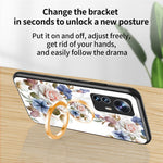 For Xiaomi 12X 5G/12 5G/12S 5G Anti-drop Flower Pattern Printed Back Cover TPU+PC+Tempered Glass Scratch-proof Phone Case with Kickstand