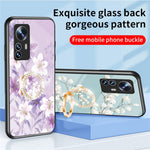 For Xiaomi 12X 5G/12 5G/12S 5G Anti-drop Flower Pattern Printed Back Cover TPU+PC+Tempered Glass Scratch-proof Phone Case with Kickstand