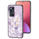 Xiaomi 12X 5G/12 5G/12S 5G Fallskyddande blommönster tryckt bakstycke TPU+PC+härdat glas Reptåligt mobilskal med stöd