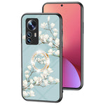 Xiaomi 12X 5G/12 5G/12S 5G Fallskyddande blommönster tryckt bakstycke TPU+PC+härdat glas Reptåligt mobilskal med stöd