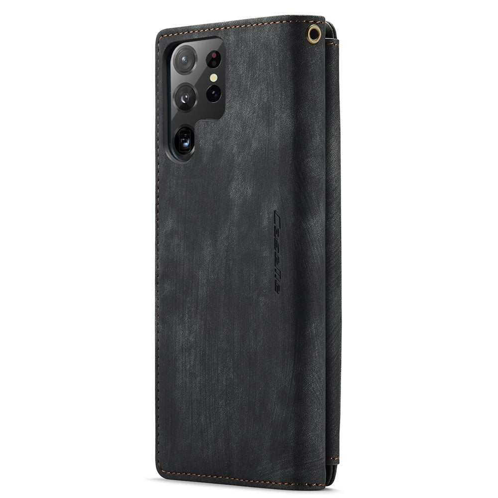 For Samsung Galaxy S22 Ultra 5G Phone Cases with Strap CASEME C30 Zipper Multiple Card Holder PU Leather Cover