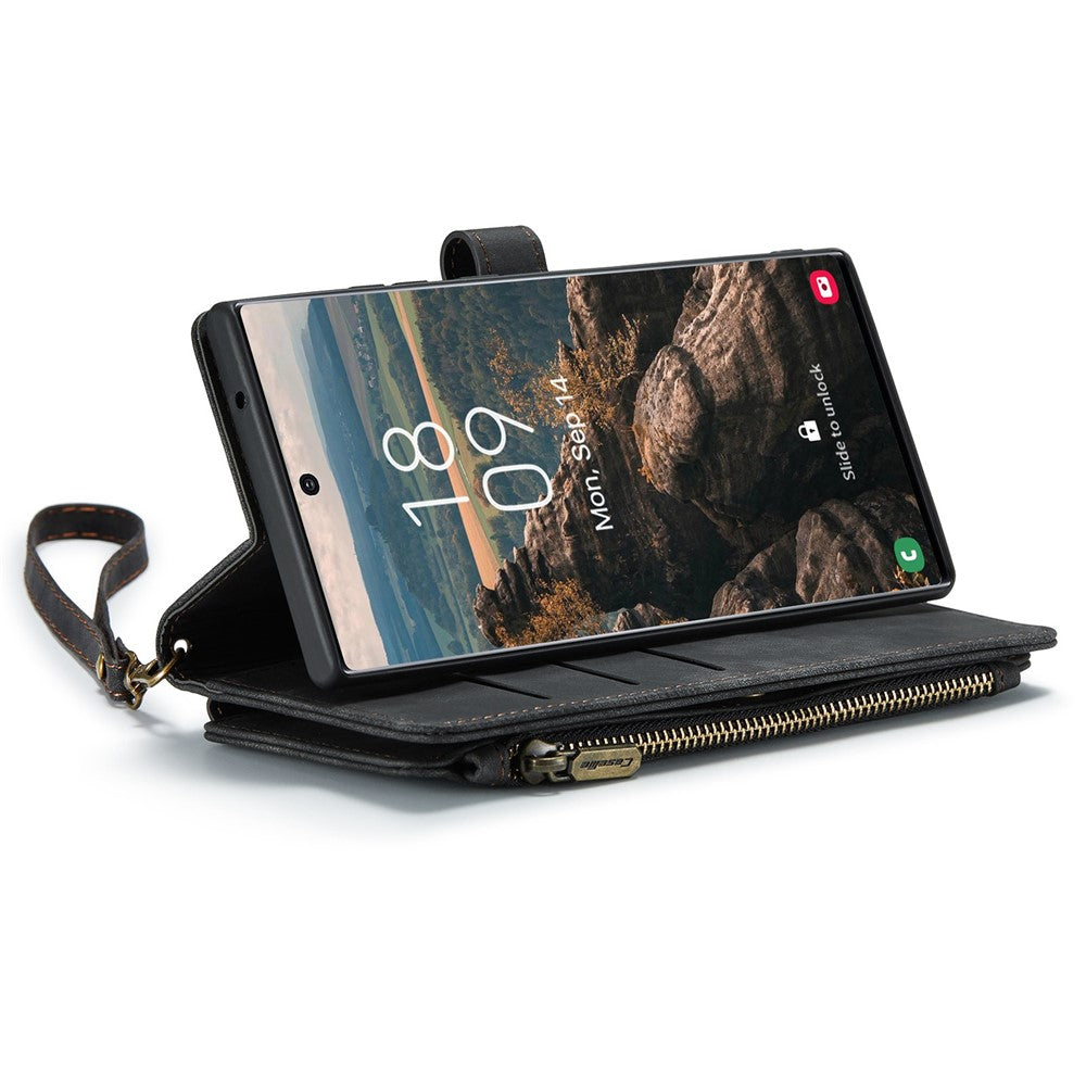 For Samsung Galaxy S22 Ultra 5G Phone Cases with Strap CASEME C30 Zipper Multiple Card Holder PU Leather Cover