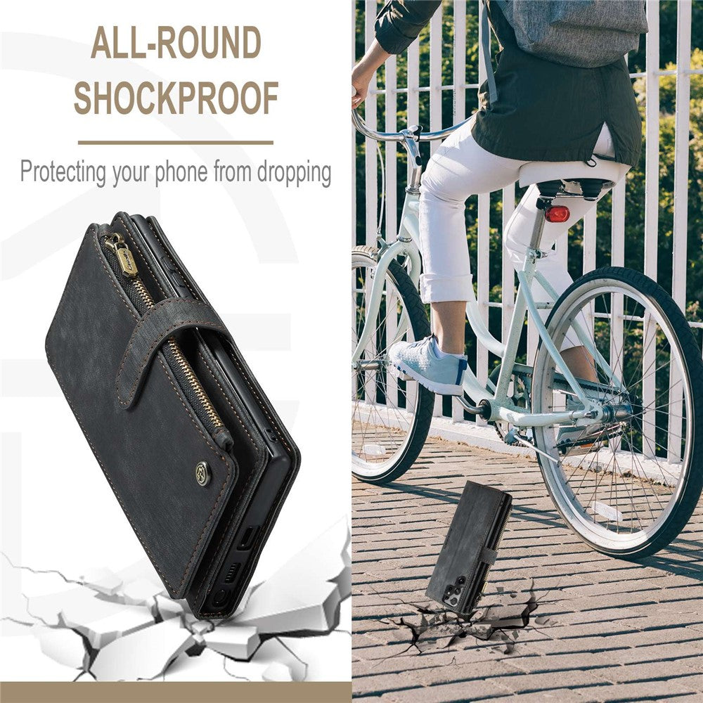 For Samsung Galaxy S22 Ultra 5G Phone Cases with Strap CASEME C30 Zipper Multiple Card Holder PU Leather Cover