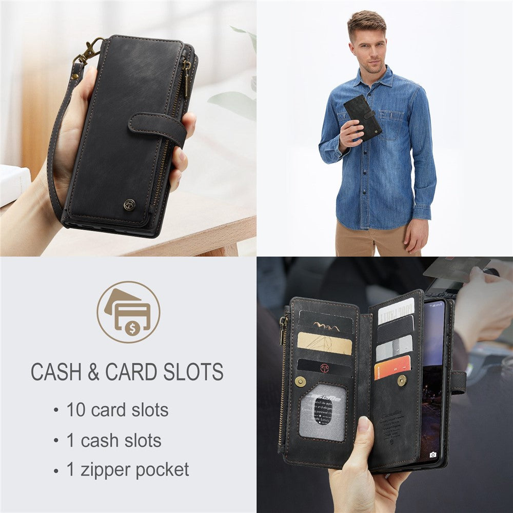 Til Samsung Galaxy A33 5G telefonetuier med rem, CASEME C30 lynlås, flere kortlommer, PU-lædercover