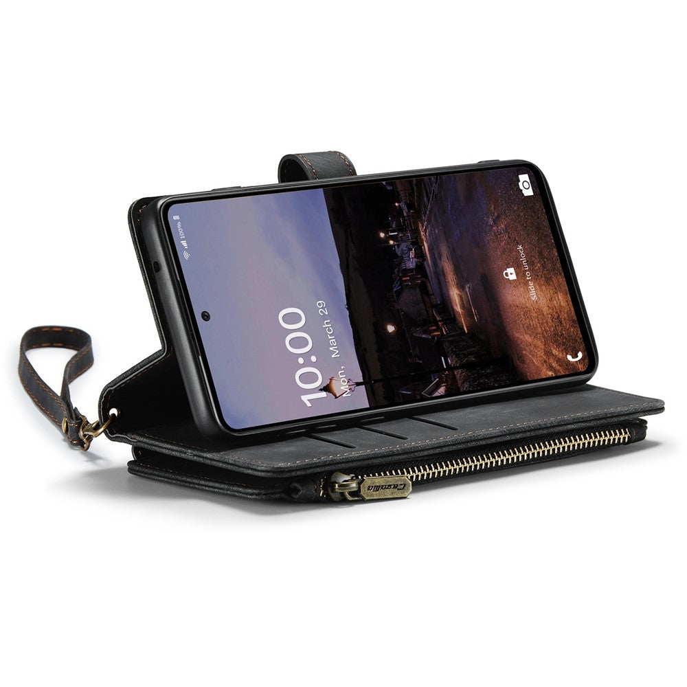 Til Samsung Galaxy A33 5G telefonetuier med rem, CASEME C30 lynlås, flere kortlommer, PU-lædercover