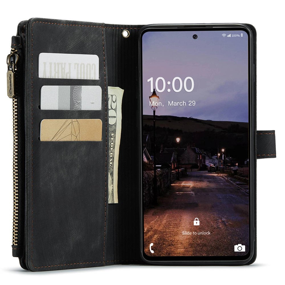 Til Samsung Galaxy A33 5G telefonetuier med rem, CASEME C30 lynlås, flere kortlommer, PU-lædercover