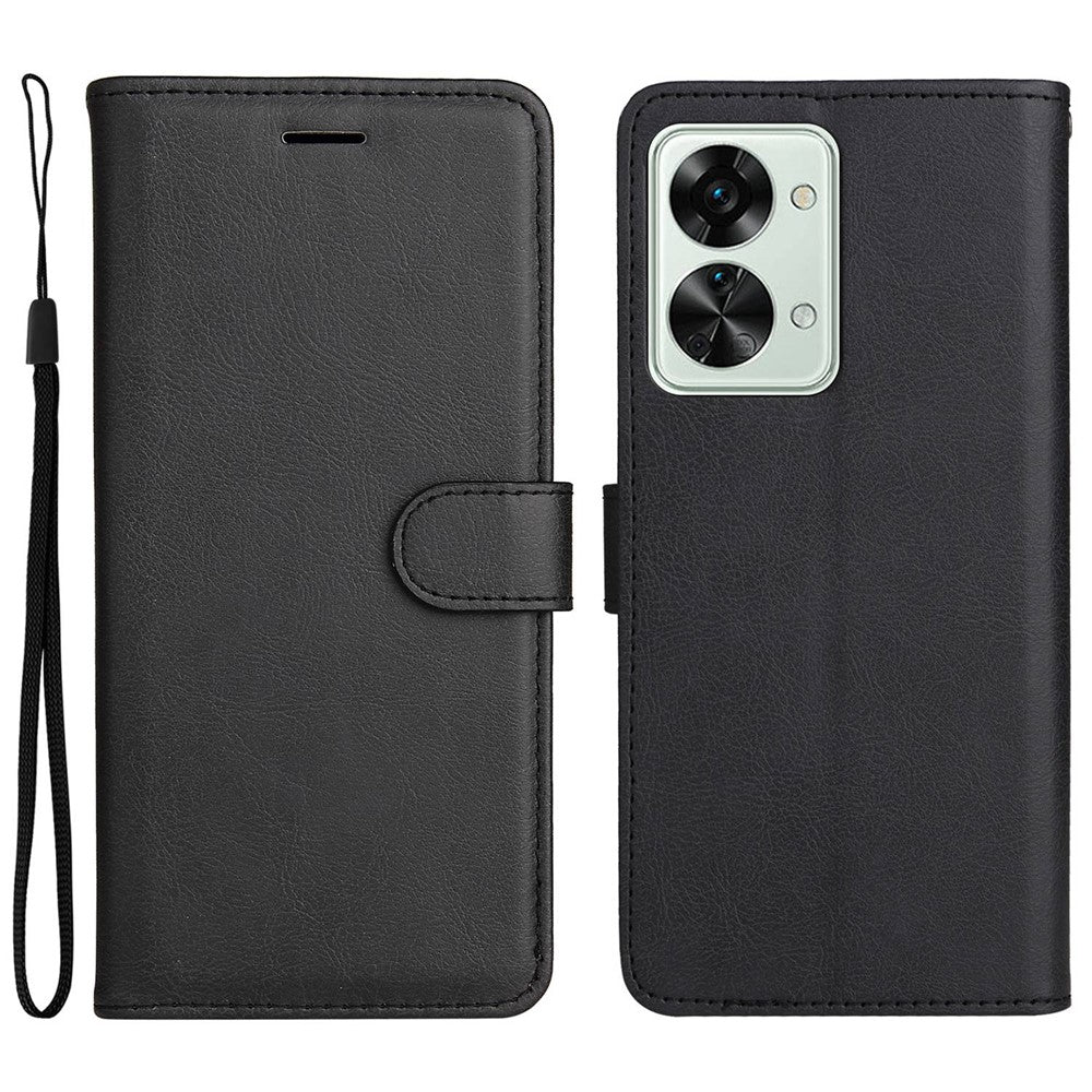 For OnePlus Nord 2T 5G Case Solid Color Leather Mobile Cover Wallet Stand with Strap