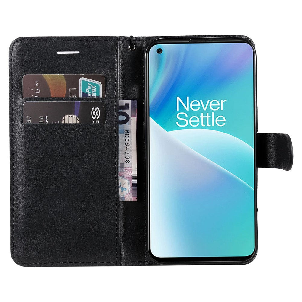 For OnePlus Nord 2T 5G Case Solid Color Leather Mobile Cover Wallet Stand with Strap
