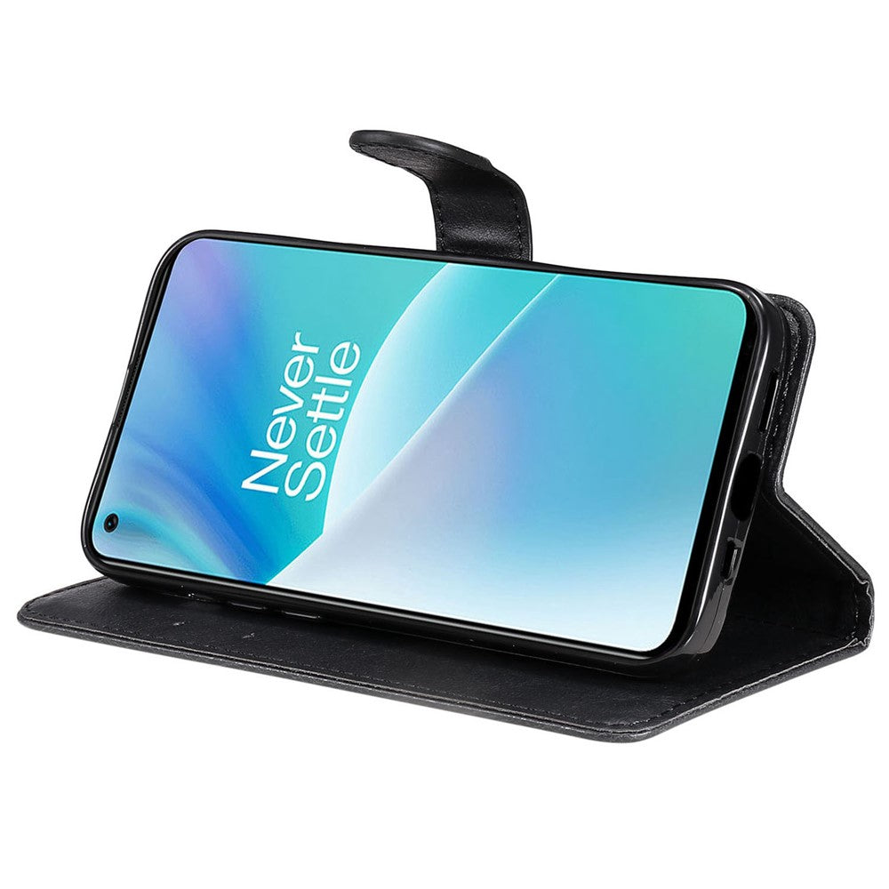 For OnePlus Nord 2T 5G Case Solid Color Leather Mobile Cover Wallet Stand with Strap