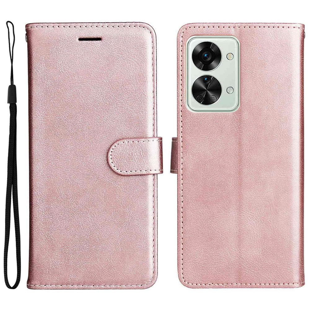 For OnePlus Nord 2T 5G Case Solid Color Leather Mobile Cover Wallet Stand with Strap