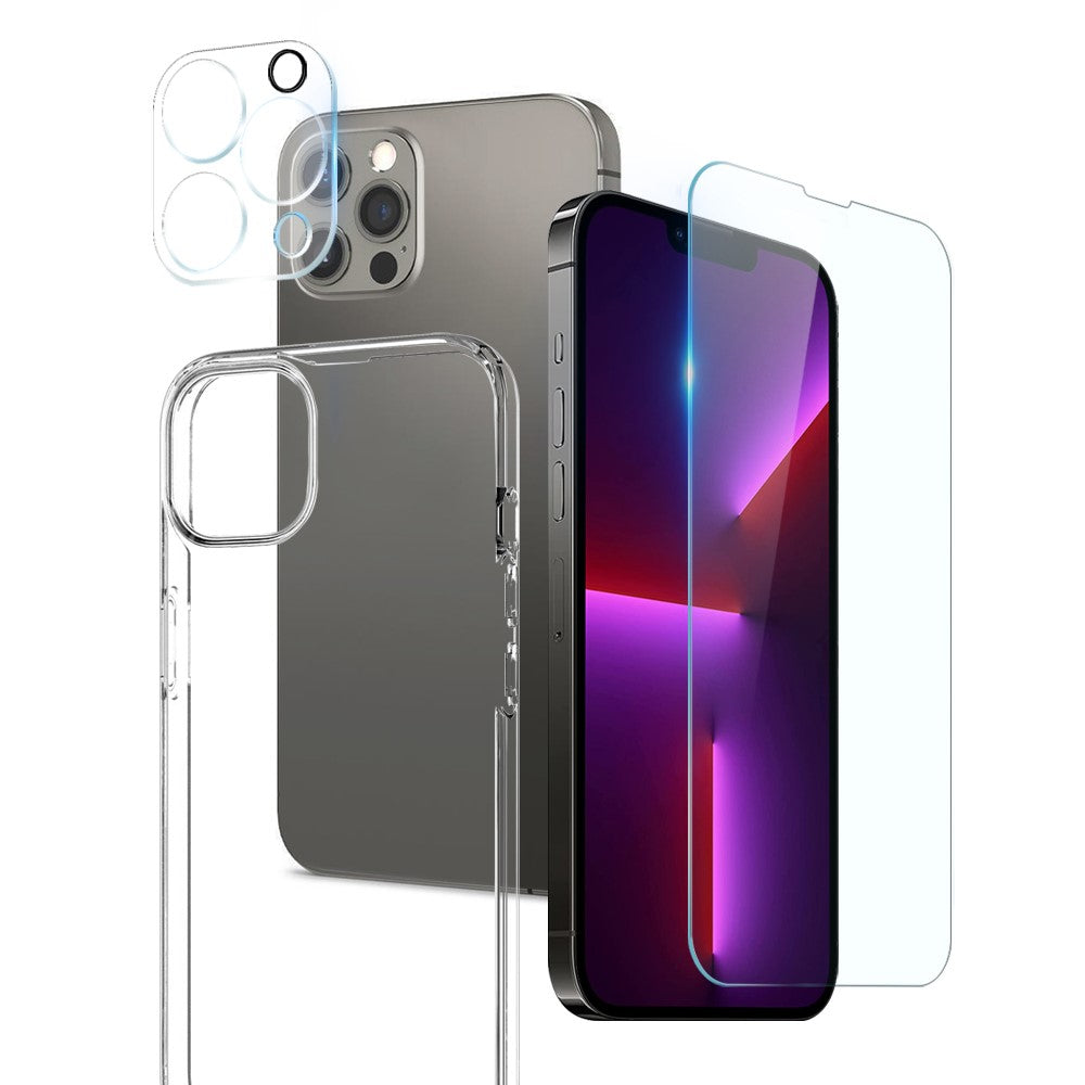 NORTHJO För iPhone 13 Pro Max 6,7 tum Mjukt TPU-mobilskal med skärmskydd i härdat glas och bakre kameralinsskydd