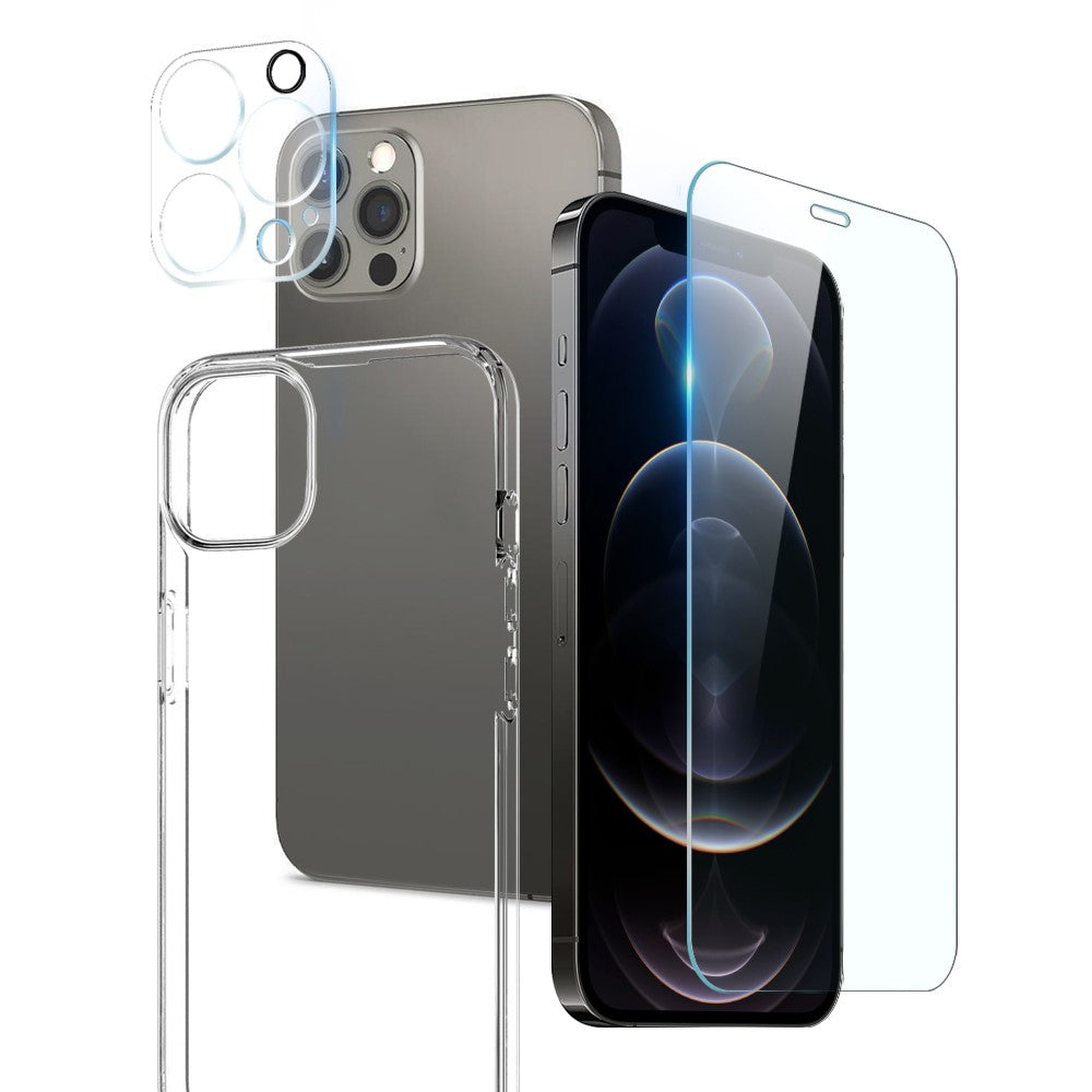 NORTHJO til iPhone 12 Pro Max 6,7 tommer ultratyndt krystalklart telefoncover med skærmbeskytter i hærdet glas og bagkamerabeskyttelse