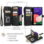 Samsung Galaxy A22 5G (EU) mobilskal med Rem CASEME C30 Dragkedja Flera Korthållare PU Läderfodral