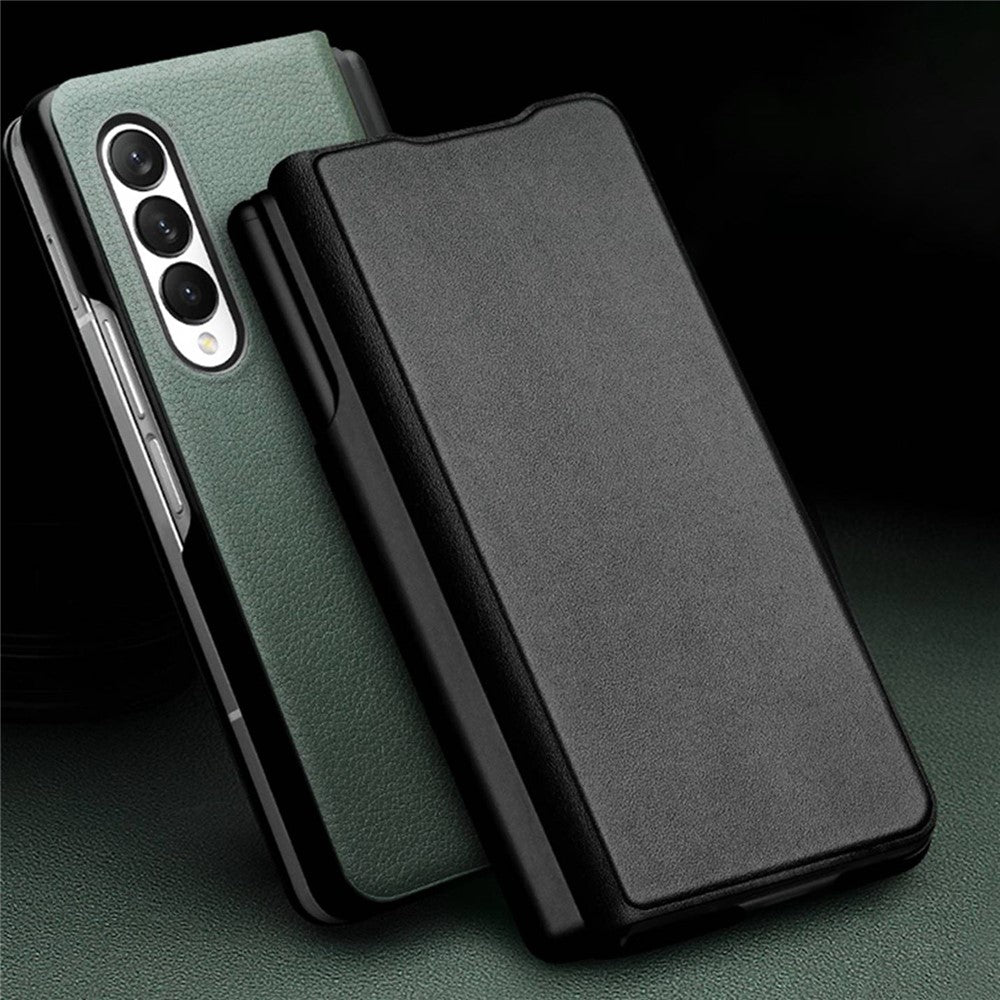 QIALINO För Samsung Galaxy Z Fold3 5G Nappatextur Äkta Läder Anti-fall mobilskal Folio Flip Skyddande Fodral med Pennhållare