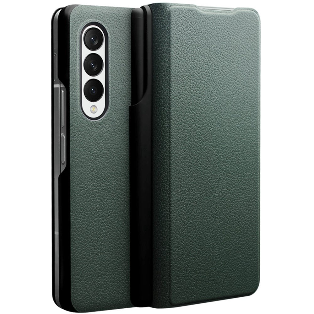 QIALINO För Samsung Galaxy Z Fold3 5G Nappatextur Äkta Läder Anti-fall mobilskal Folio Flip Skyddande Fodral med Pennhållare
