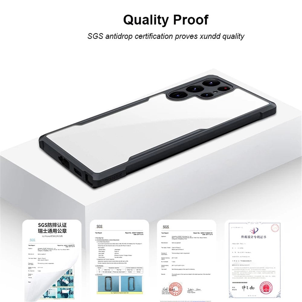 XUNDD för Samsung Galaxy S22 Ultra 5G Precisa utskärningar i hörnen Fallskyddande mobilskal Akrylbaksida + TPU-stötfångarram mobilskal
