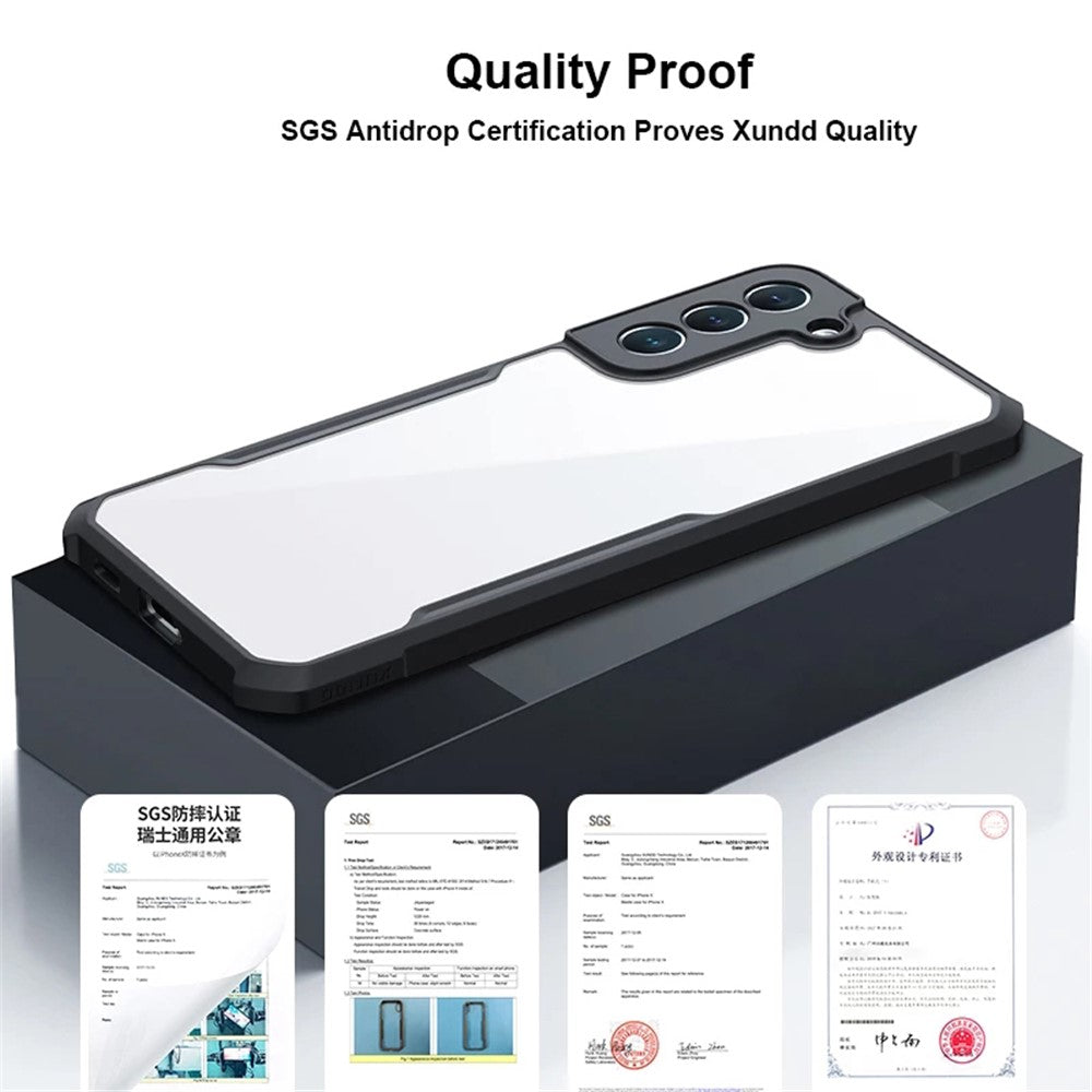 XUNDD for Samsung Galaxy S22+ 5G Lens Protection Corner Anti-fall Phone Case Acrylic Back + TPU Bumper Frame Protective Phone Shell