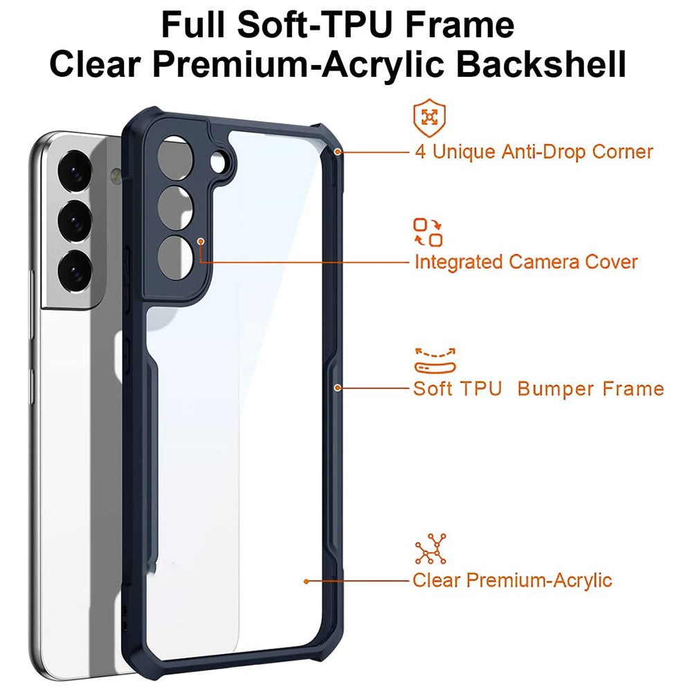XUNDD for Samsung Galaxy S22+ 5G Lens Protection Corner Anti-fall Phone Case Acrylic Back + TPU Bumper Frame Protective Phone Shell