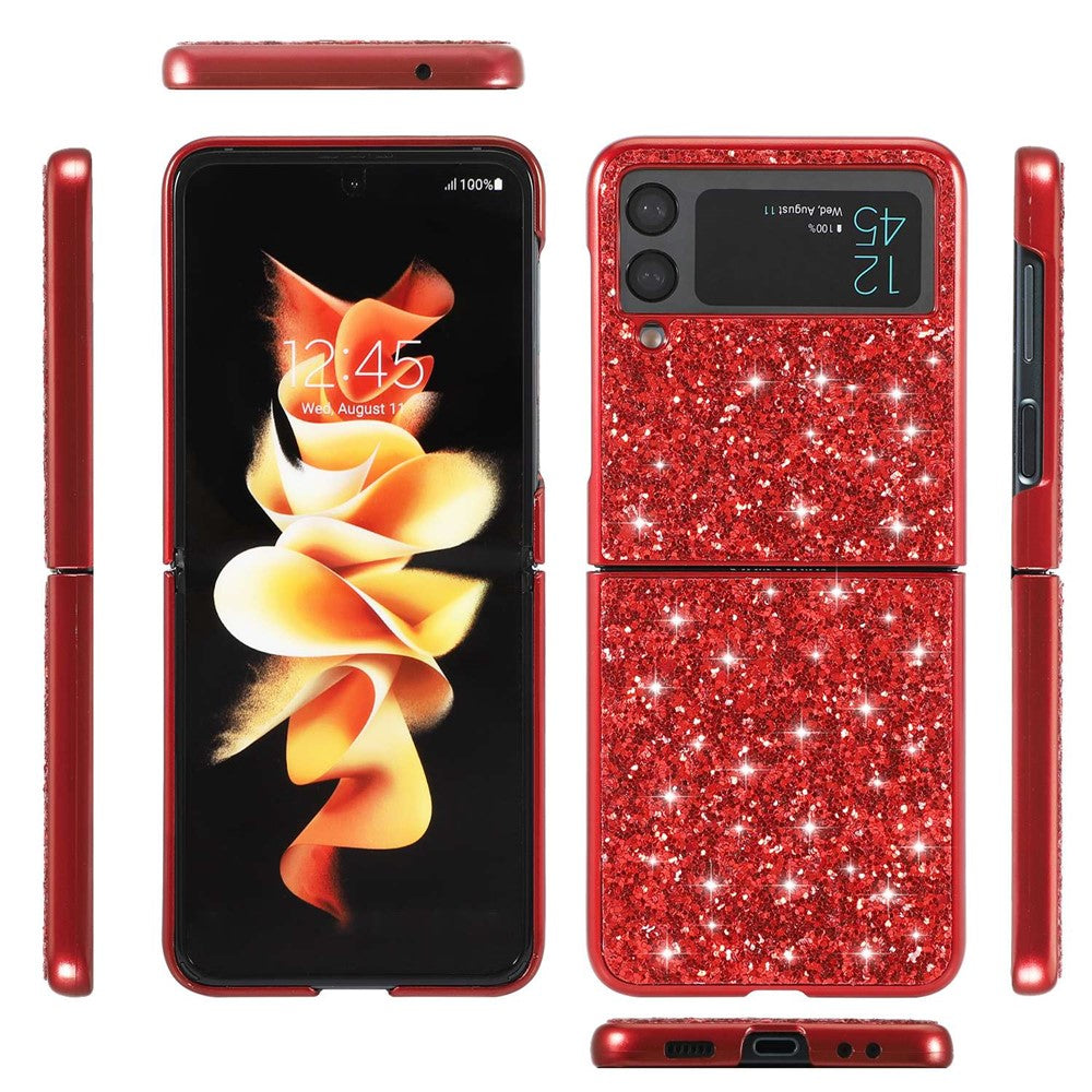 For Samsung Galaxy Z Flip4 5G Glitter Sparkling Case Electroplating TPU Frame Hard PC Back Anti-Slip Protective Cover