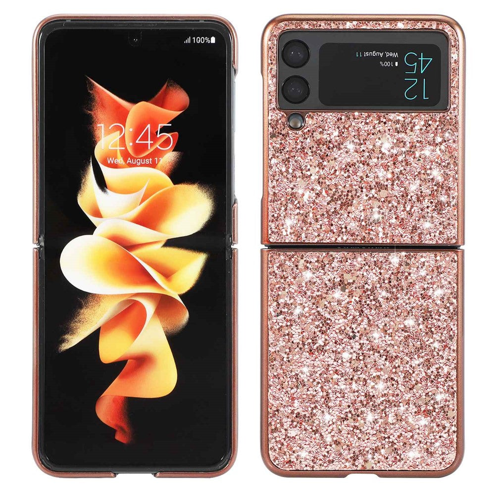 For Samsung Galaxy Z Flip4 5G Glitter Sparkling Case Electroplating TPU Frame Hard PC Back Anti-Slip Protective Cover