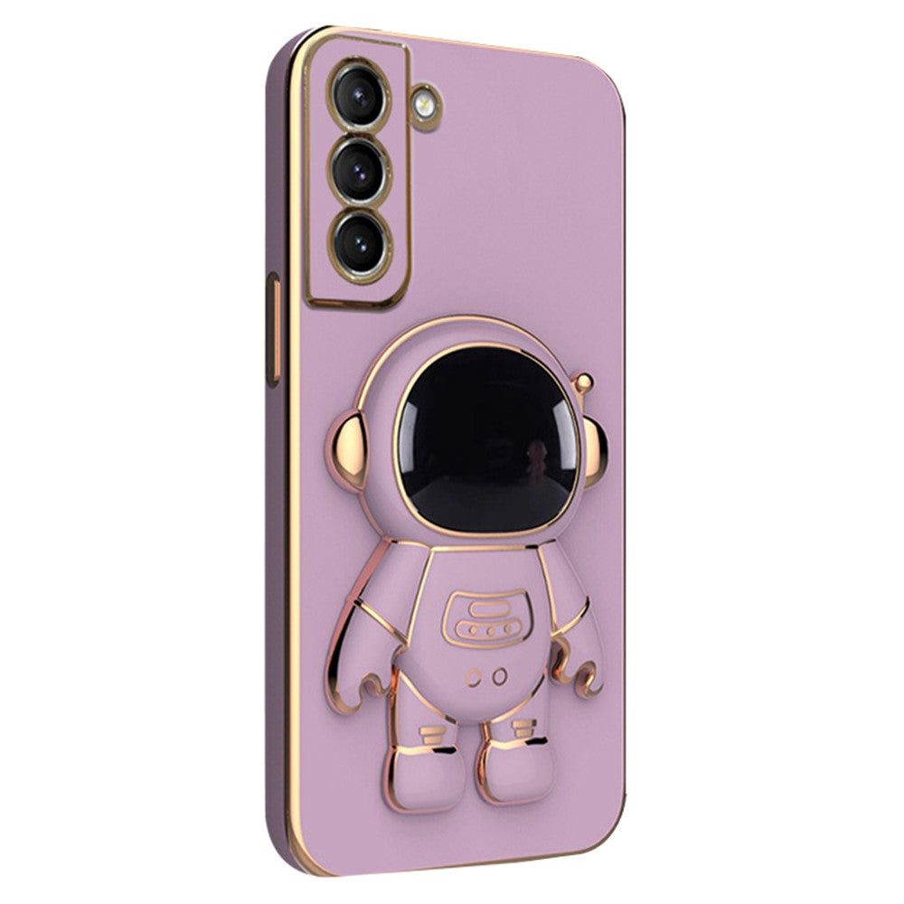 For Samsung Galaxy S22+ 5G Scratch-resistant TPU Electroplating Phone Case Astronaut Kickstand Shockproof Cover