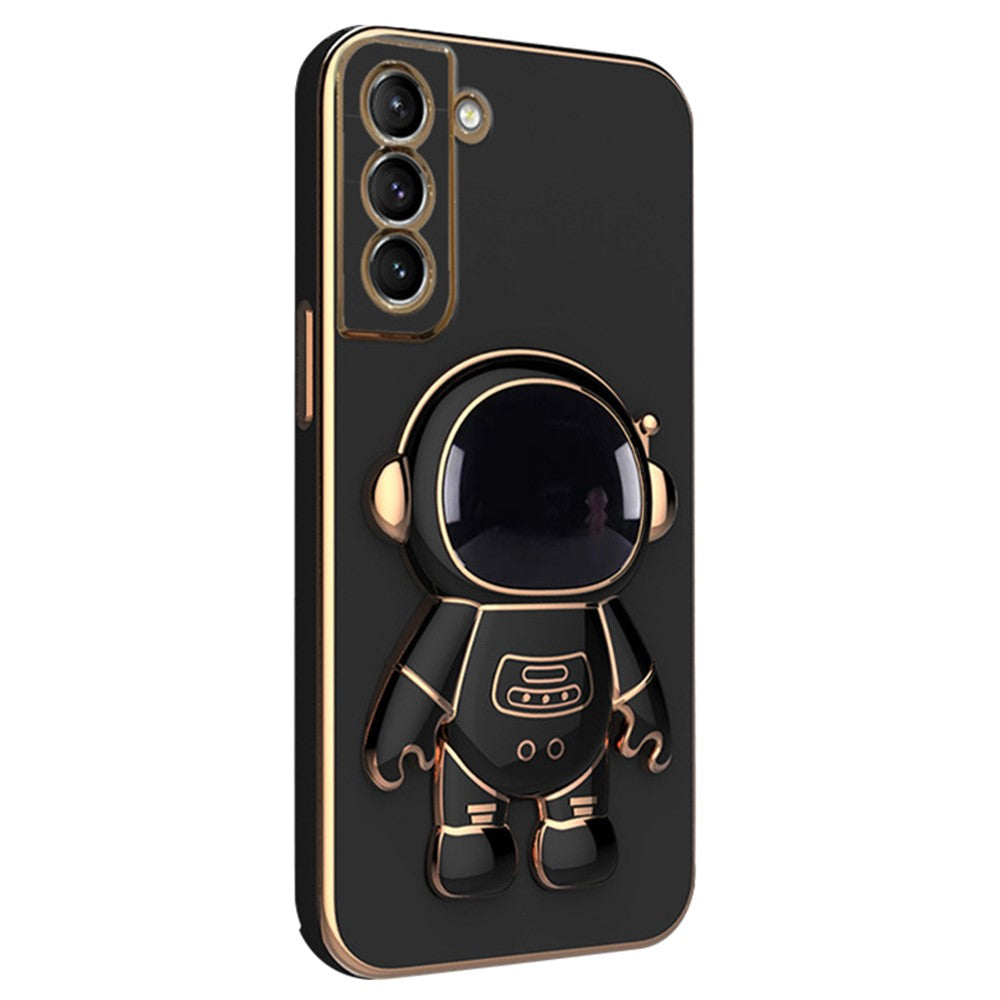 For Samsung Galaxy S22+ 5G Scratch-resistant TPU Electroplating Phone Case Astronaut Kickstand Shockproof Cover