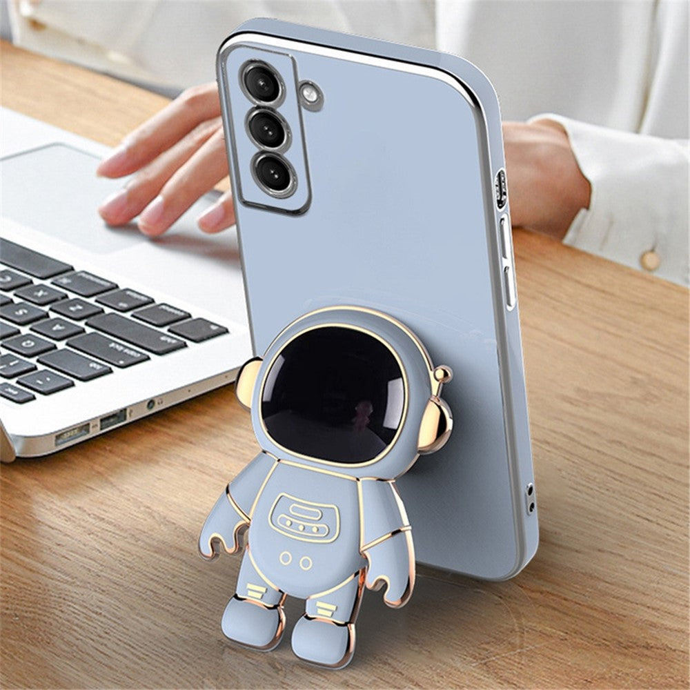 For Samsung Galaxy S22+ 5G Scratch-resistant TPU Electroplating Phone Case Astronaut Kickstand Shockproof Cover