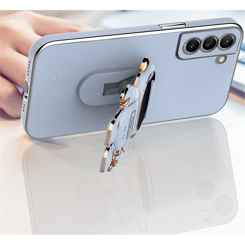 For Samsung Galaxy S22+ 5G Scratch-resistant TPU Electroplating Phone Case Astronaut Kickstand Shockproof Cover