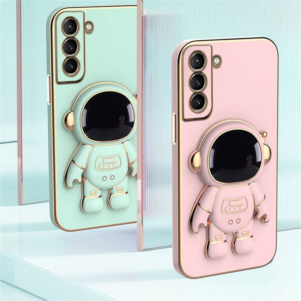 For Samsung Galaxy S22+ 5G Scratch-resistant TPU Electroplating Phone Case Astronaut Kickstand Shockproof Cover