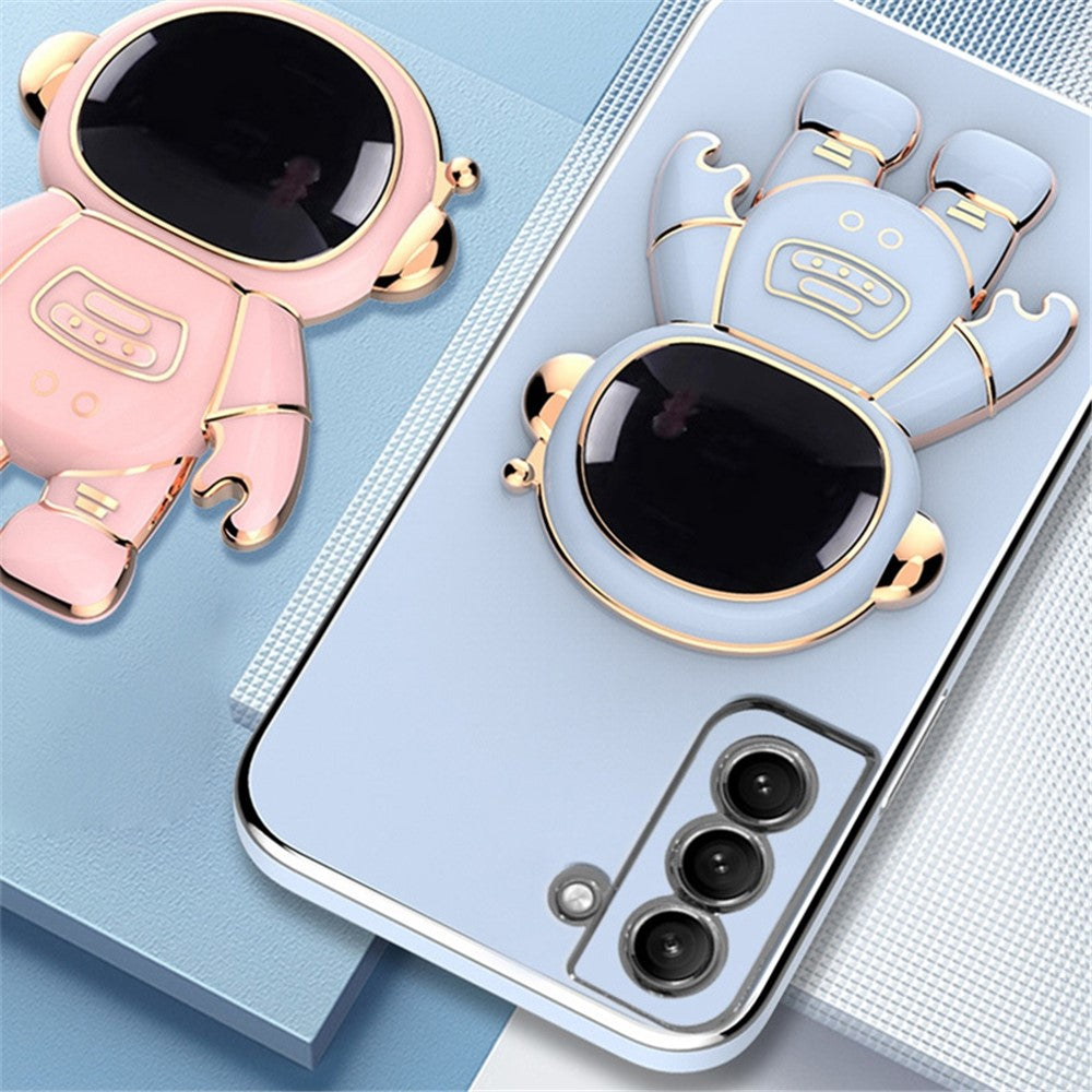 For Samsung Galaxy S22+ 5G Scratch-resistant TPU Electroplating Phone Case Astronaut Kickstand Shockproof Cover