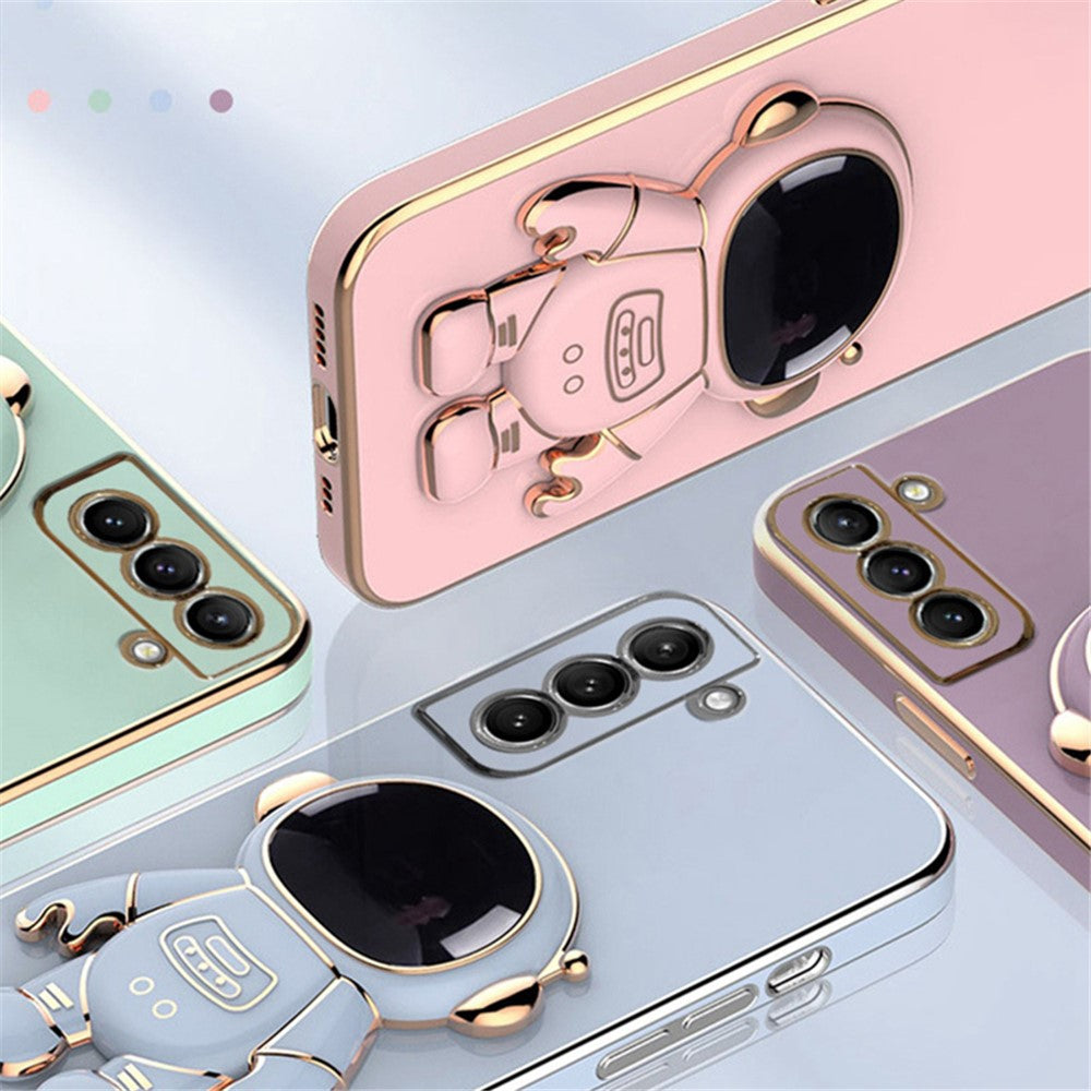 For Samsung Galaxy S22+ 5G Scratch-resistant TPU Electroplating Phone Case Astronaut Kickstand Shockproof Cover
