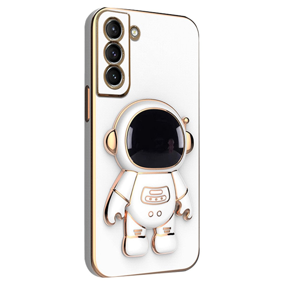For Samsung Galaxy S22+ 5G Scratch-resistant TPU Electroplating Phone Case Astronaut Kickstand Shockproof Cover