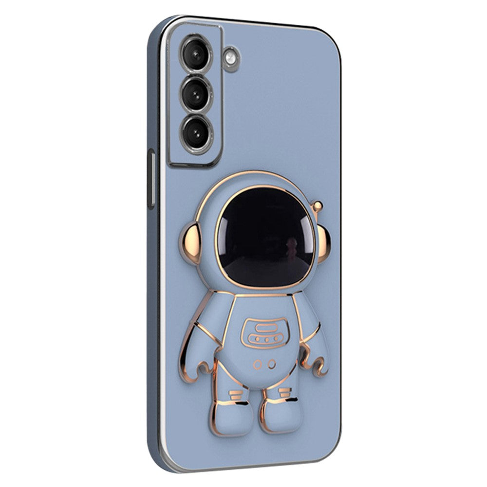 For Samsung Galaxy S22+ 5G Scratch-resistant TPU Electroplating Phone Case Astronaut Kickstand Shockproof Cover