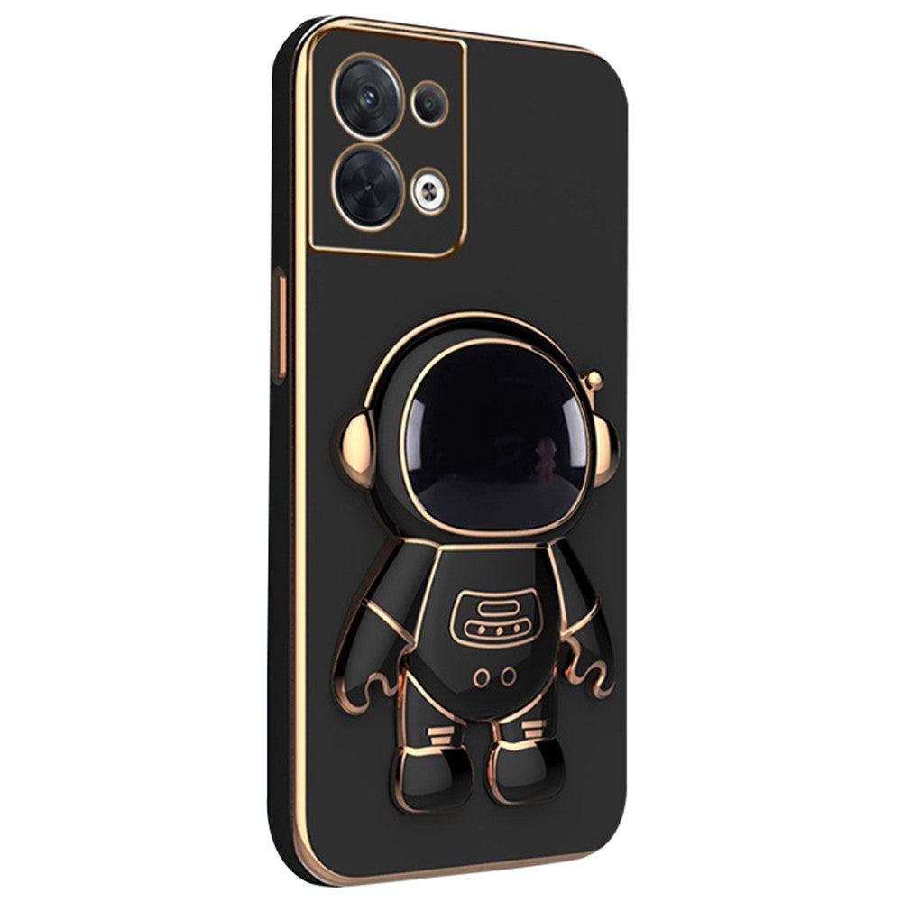 Astronaut Kickstand TPU Cover for Oppo Reno8 5G / Reno8 5G (Global Version), Electroplating Edge Shockproof Phone Case Protector