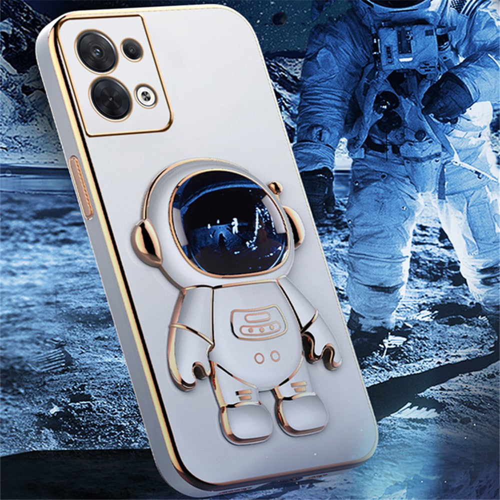 Astronaut Kickstand TPU Cover for Oppo Reno8 5G / Reno8 5G (Global Version), Electroplating Edge Shockproof Phone Case Protector