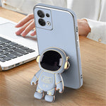 Astronaut Kickstand TPU Cover for Oppo Reno8 5G / Reno8 5G (Global Version), Electroplating Edge Shockproof Phone Case Protector