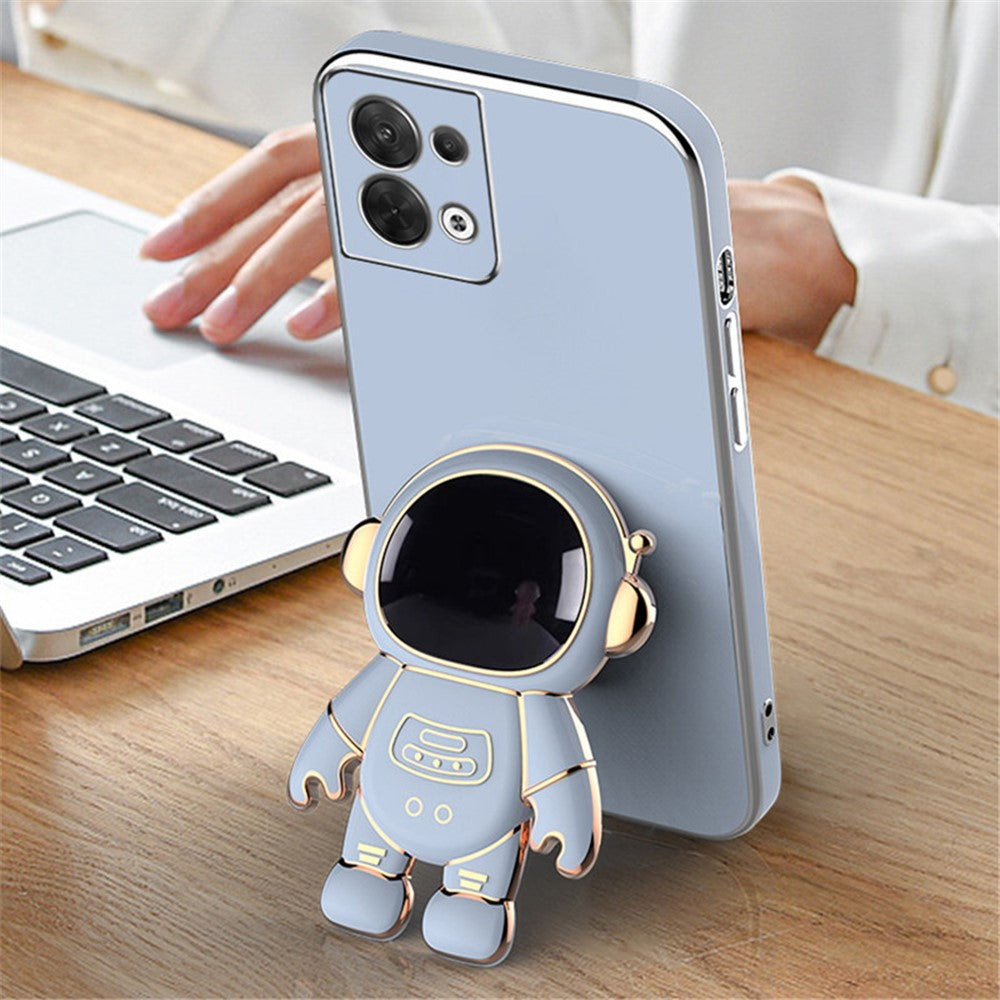 Astronaut Kickstand TPU Cover for Oppo Reno8 5G / Reno8 5G (Global Version), Electroplating Edge Shockproof Phone Case Protector