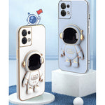 Astronaut Kickstand TPU Cover for Oppo Reno8 5G / Reno8 5G (Global Version), Electroplating Edge Shockproof Phone Case Protector