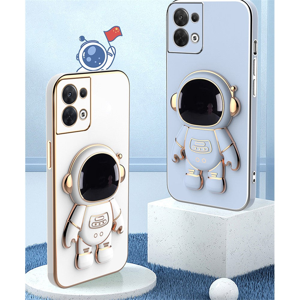 Astronaut Kickstand TPU Cover for Oppo Reno8 5G / Reno8 5G (Global Version), Electroplating Edge Shockproof Phone Case Protector