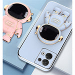Astronaut Kickstand TPU Cover for Oppo Reno8 5G / Reno8 5G (Global Version), Electroplating Edge Shockproof Phone Case Protector