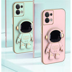 Astronaut Kickstand TPU Cover for Oppo Reno8 5G / Reno8 5G (Global Version), Electroplating Edge Shockproof Phone Case Protector
