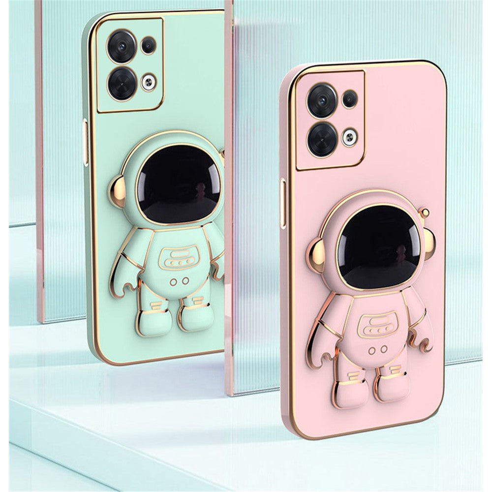 Astronaut Kickstand TPU Cover for Oppo Reno8 5G / Reno8 5G (Global Version), Electroplating Edge Shockproof Phone Case Protector